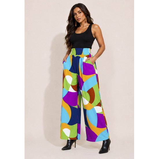 Calça Pantalona Elastic Embaú Estampa Jardim Azul
