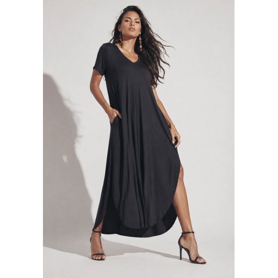 Vestido Midi Abapã Malha com Bolso Preto