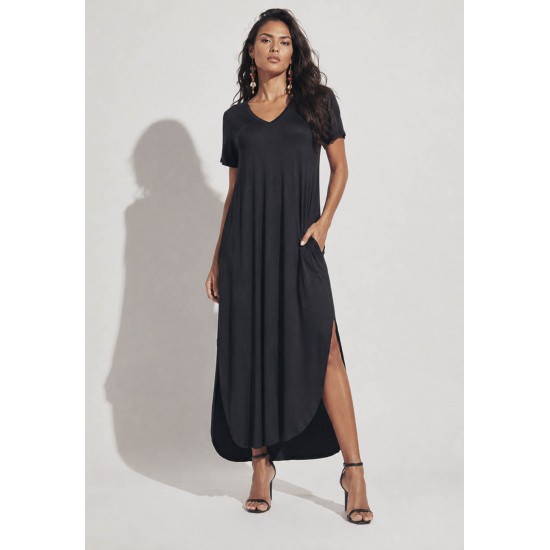 Vestido Midi Abapã Malha com Bolso Preto