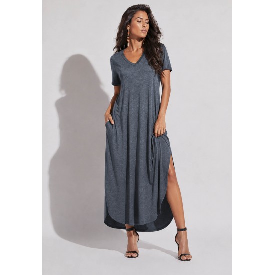 Vestido Midi Abapã Malha com Bolso Mescla