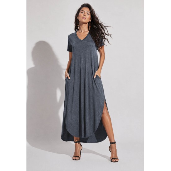 Vestido Midi Abapã Malha com Bolso Mescla