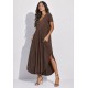 Vestido Midi Abapã Malha com Bolso Marrom