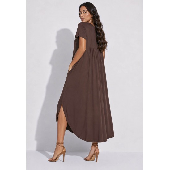 Vestido Midi Abapã Malha com Bolso Marrom