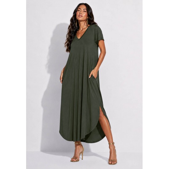 Vestido Midi Abapã Malha com Bolso Verde Jade