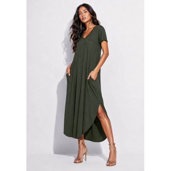 Vestido Midi Abapã Malha com Bolso Verde Jade