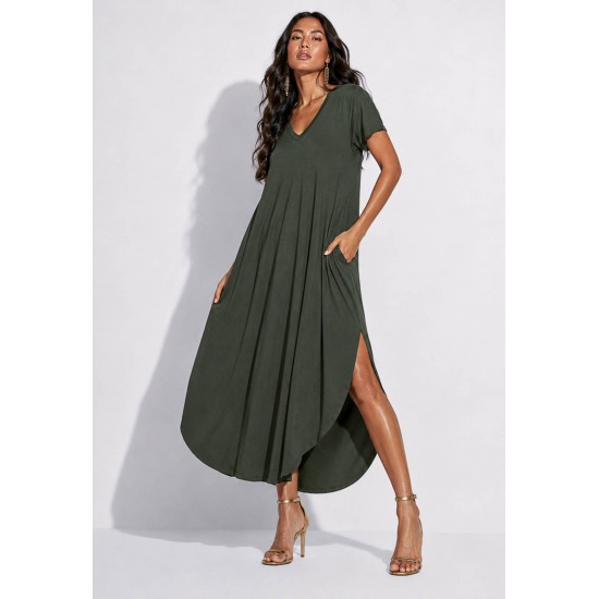 Vestido Midi Abapã Malha com Bolso Verde Jade