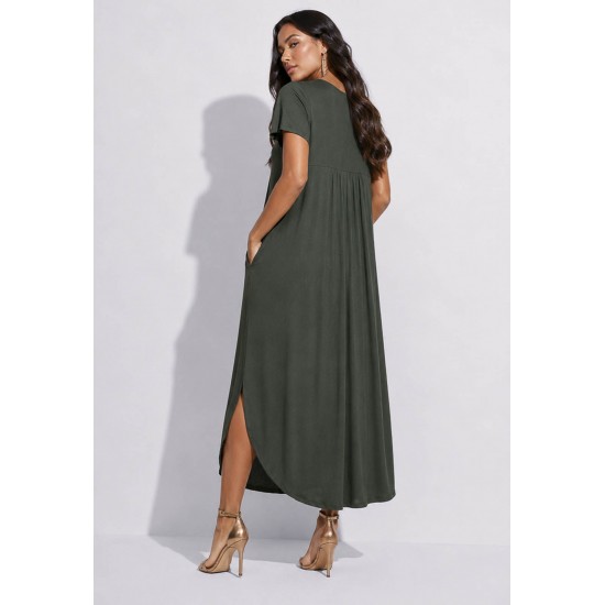 Vestido Midi Abapã Malha com Bolso Verde Jade