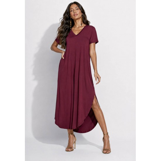 Vestido Midi Abapã Malha com Bolso Bordo