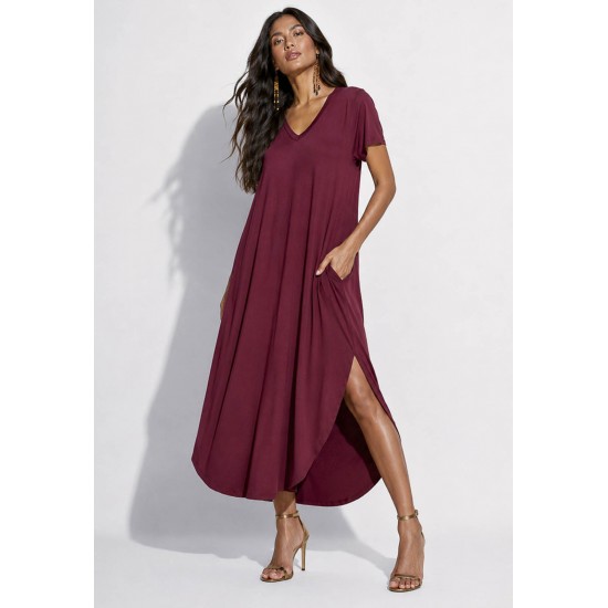 Vestido Midi Abapã Malha com Bolso Bordo