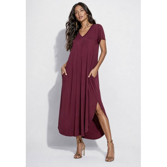 Vestido Midi Abapã Malha com Bolso Bordo
