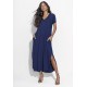 Vestido Midi Abapã Malha com Bolso Azul Marinho