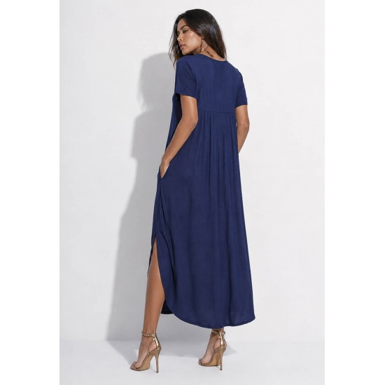Vestido Midi Abapã Malha com Bolso Azul Marinho