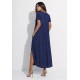 Vestido Midi Abapã Malha com Bolso Azul Marinho
