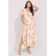 Vestido Midi Abapã Malha com Bolso Estampa Verde Selvagem Laranja