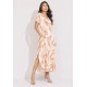 Vestido Midi Abapã Malha com Bolso Estampa Verde Selvagem Laranja
