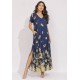 Vestido Midi Abapã Malha com Bolso Estampa Floresce Azul