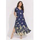 Vestido Midi Abapã Malha com Bolso Estampa Floresce Azul