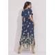 Vestido Midi Abapã Malha com Bolso Estampa Floresce Azul