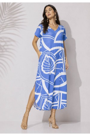 Vestido Midi Abapã Malha com Bolso Estampa Lagoa Botânica
