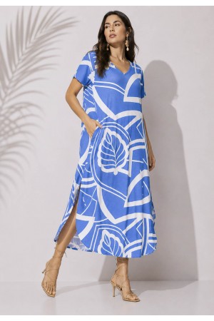 Vestido Midi Abapã Malha com Bolso Estampa Lagoa Botânica