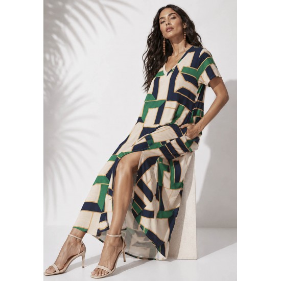 Vestido Midi Abapã Malha com Bolso Estampa Chapada de Areia