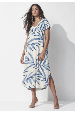 Vestido Midi Abapã Malha com Bolso Bambu Azul
