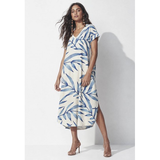 Vestido Midi Abapã Malha com Bolso Bambu Azul