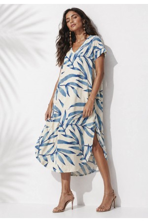 Vestido Midi Abapã Malha com Bolso Bambu Azul