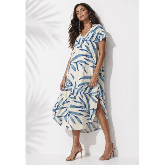 Vestido Midi Abapã Malha com Bolso Bambu Azul