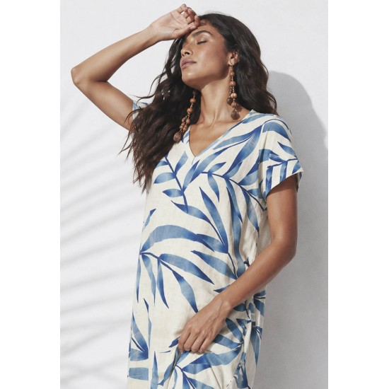 Vestido Midi Abapã Malha com Bolso Bambu Azul