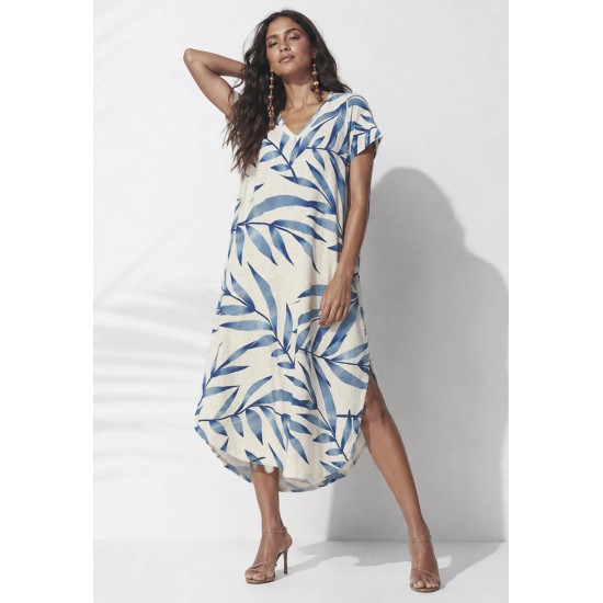 Vestido Midi Abapã Malha com Bolso Bambu Azul