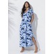 Vestido Midi Abapã Malha com Bolso Estampa Caminhos de Azul