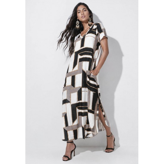 Vestido Midi Abapã Malha com Bolso Estampa Igaci