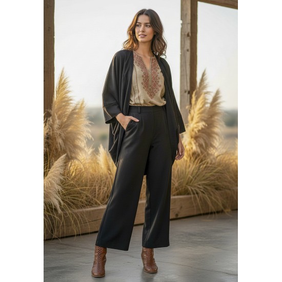 Kimono Malha Manga Ampla Preto