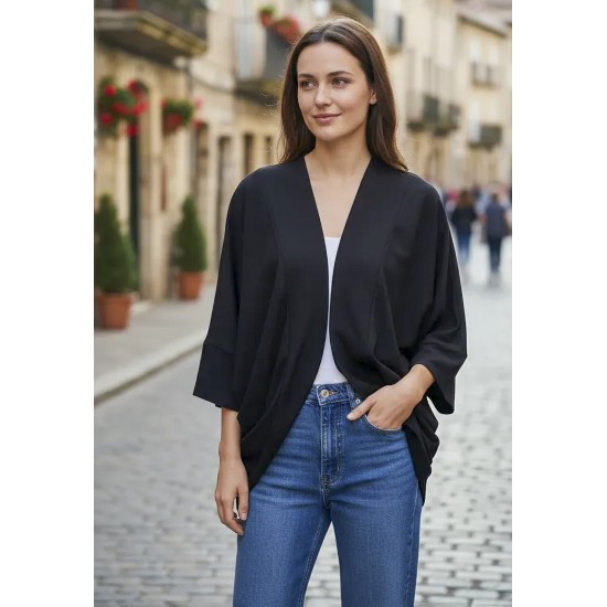 Kimono Malha Manga Ampla Preto