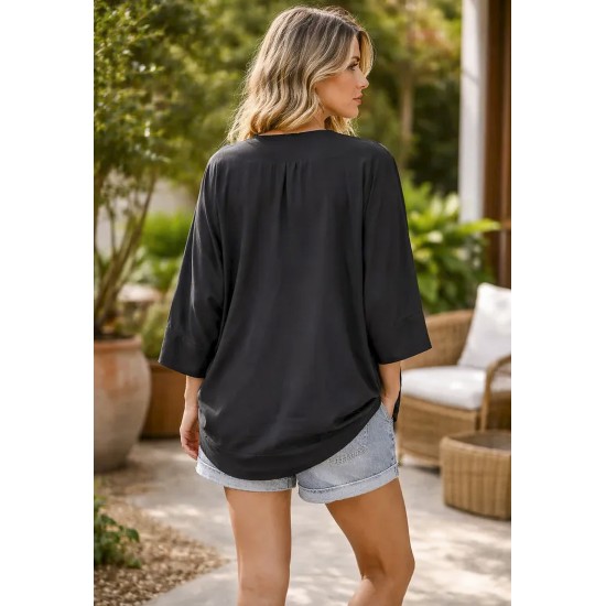 Kimono Malha Manga Ampla Preto