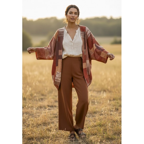 Kimono Malha Manga Ampla Estampa Tramas do Sol