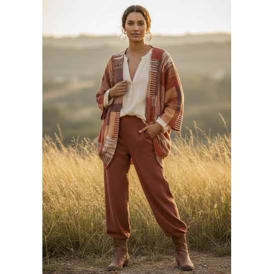 Kimono Malha Manga Ampla Estampa Tramas do Sol