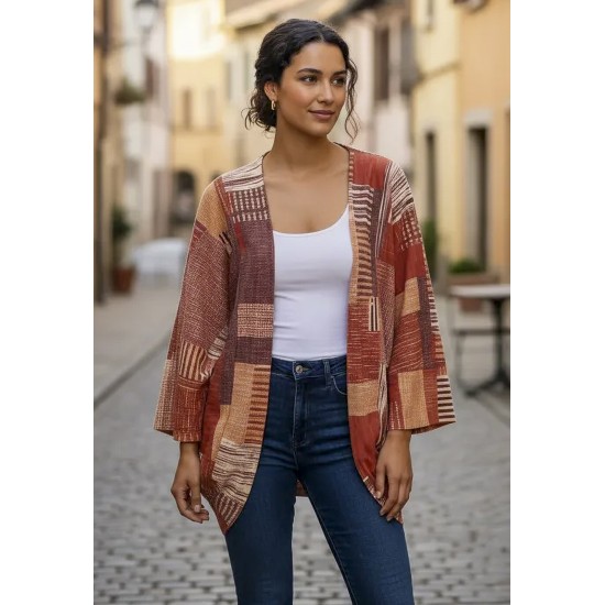 Kimono Malha Manga Ampla Estampa Tramas do Sol