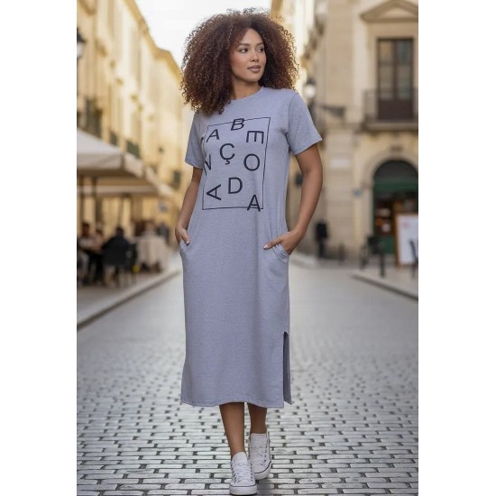 Vestido Midi Algodão Manga Curta Moda Evangélica Mescla