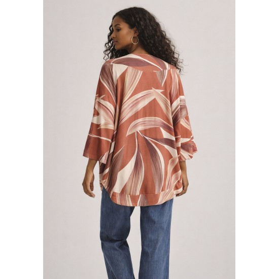 Kimono Malha Manga Ampla Estampa Selva Laranja