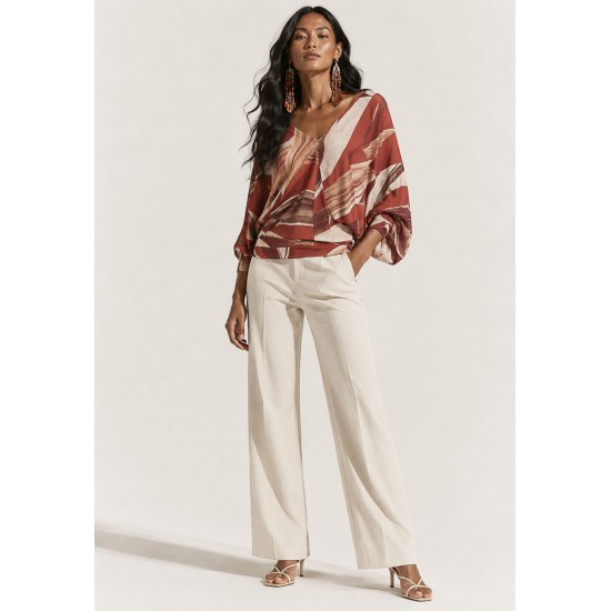 Blusa Moicana Malha Morcego Estampa Selva Bordô