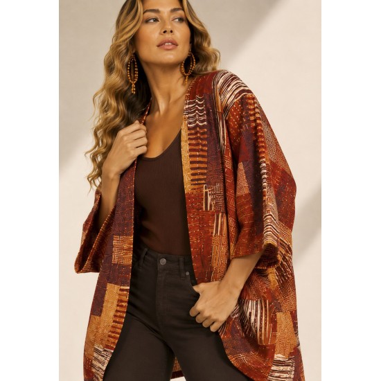 Kimono Malha Manga Ampla Estampa Tramas do Sol