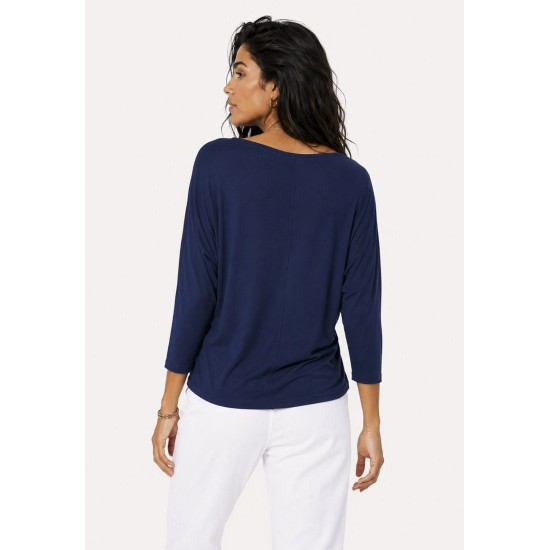 Blusa Morcego Ampla Manga 3/4 Azul Marinho