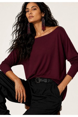 Blusa Morcego Ampla Manga 3/4 Bordô
