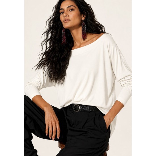 Blusa Morcego Ampla Manga 3/4 Off White