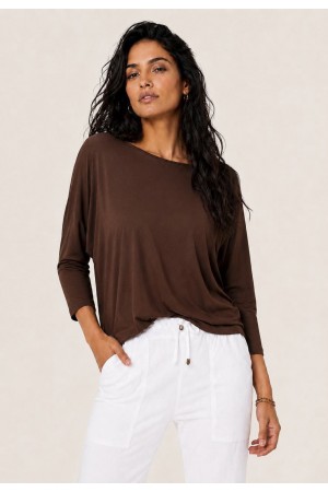 Blusa Morcego Ampla Manga 3/4 Marrom