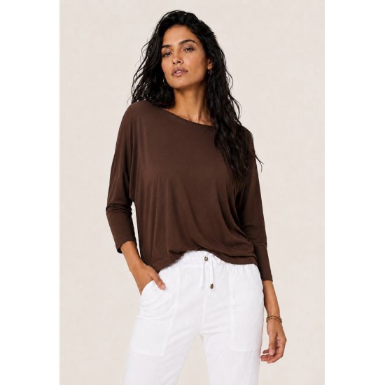 Blusa Morcego Ampla Manga 3/4 Marrom
