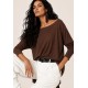 Blusa Morcego Ampla Manga 3/4 Marrom