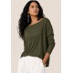 Blusa Morcego Ampla Manga 3/4 Verde